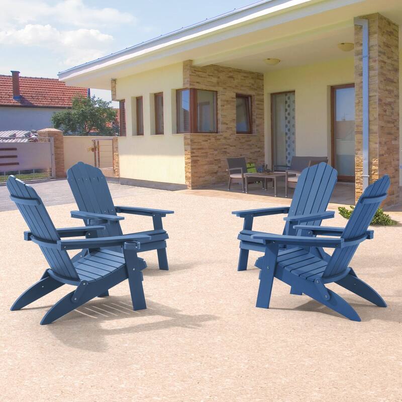 Bonosuki Set of 4 Folding Adirondack Chair Patio Fire Pit Chair - Navy Blue