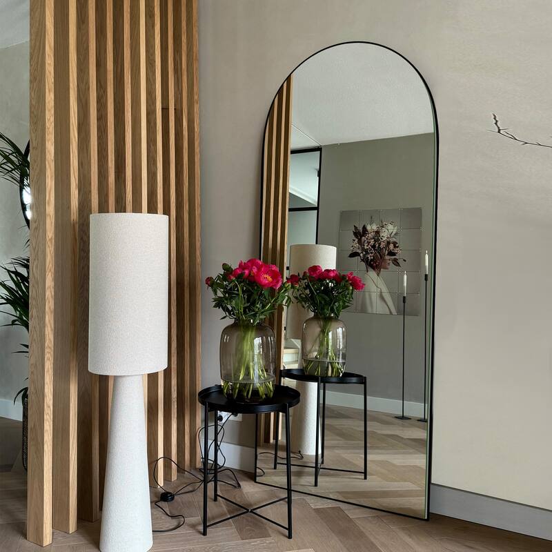 Modern Arched Full-Length Wood Floor Standing Mirror - 64.5x21.5 - Black