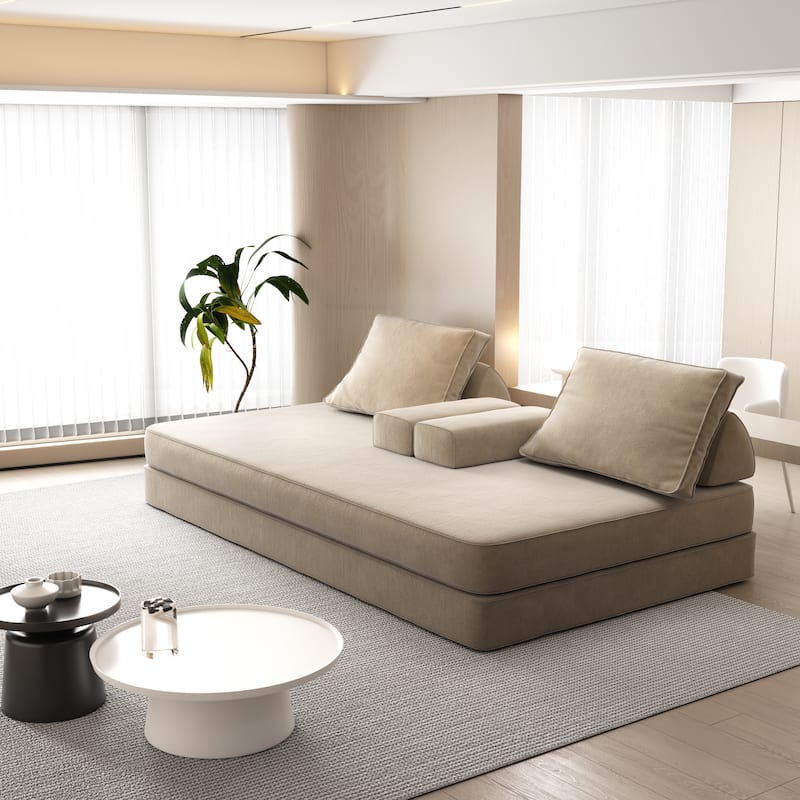 86.6" Convertible Loveseat Sofa Bed with Removable Backrests, Chenille Fabric Sleeper Sofa, Chaise Lounge, Floor Folding Couch