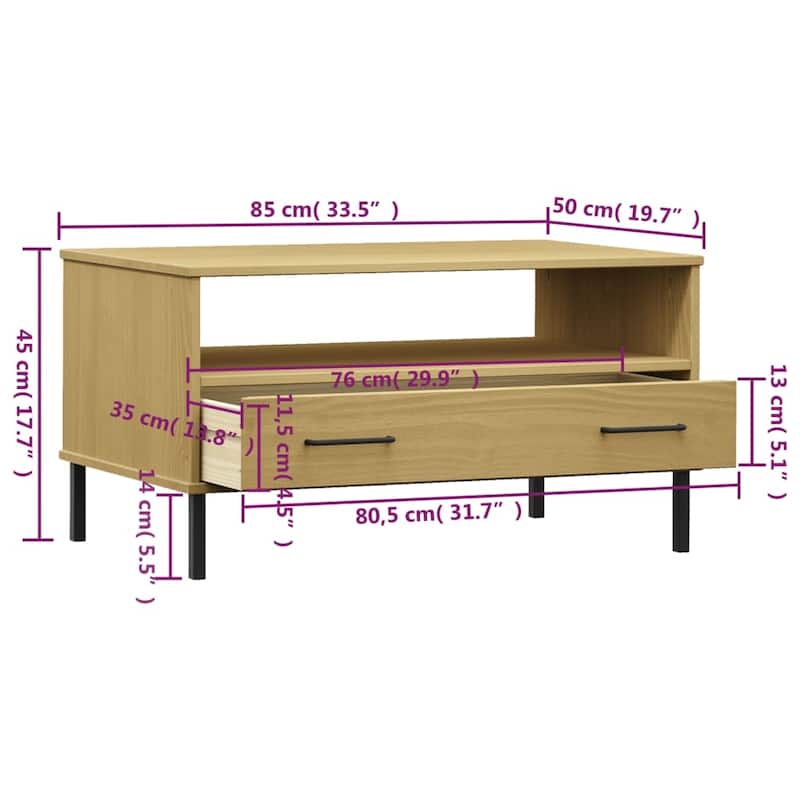 vidaXL Coffee Table Accent Side Sofa End Table with Metal Legs Solid Wood OSLO - 33.5" x 19.7" x 17.7"