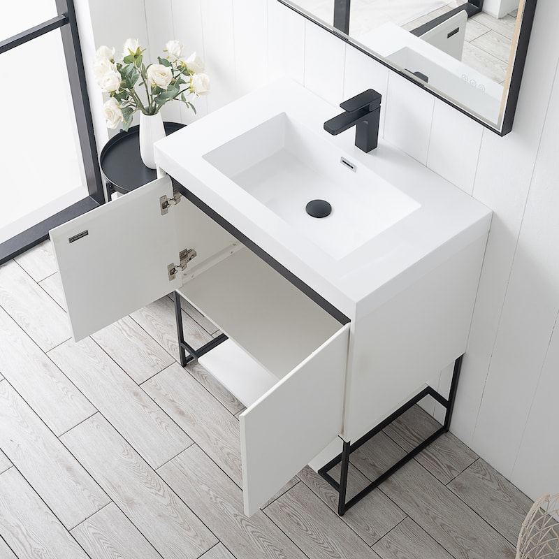 Freestanding Bathroom Vanity Set with Open Shelf & Acrylic Sink