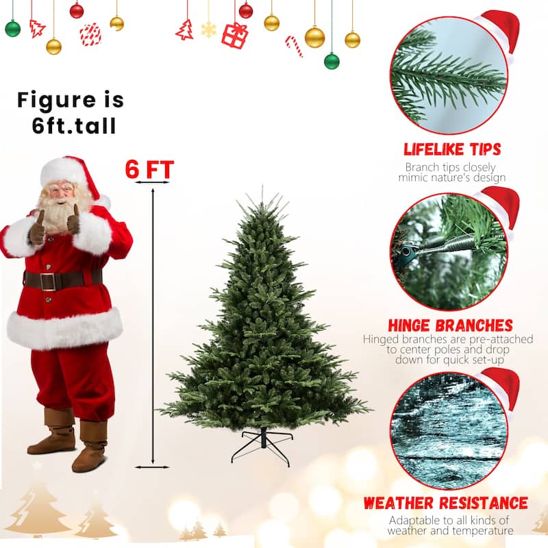 Full-Shaped Artificial Christmas Tree - PE/PVC Mixed Needles, Wide Base, Hinged Structure, Metal Stand - Green
