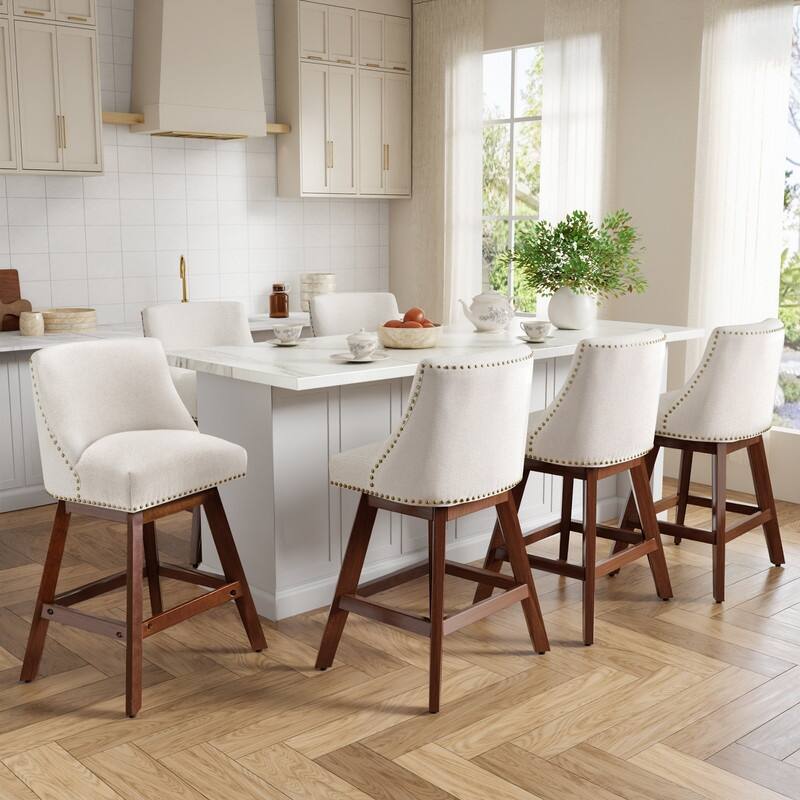 Counter Height Swivel Barstools Set of 6 - Beige