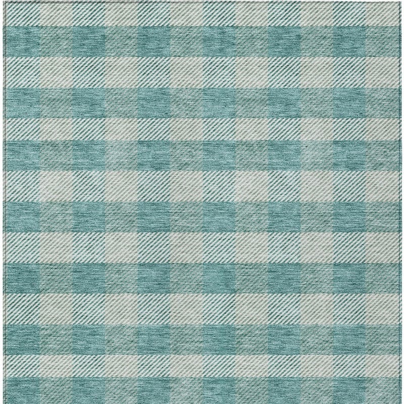 HomeRoots Plaid Transitional Rectangle Outdoor Rug