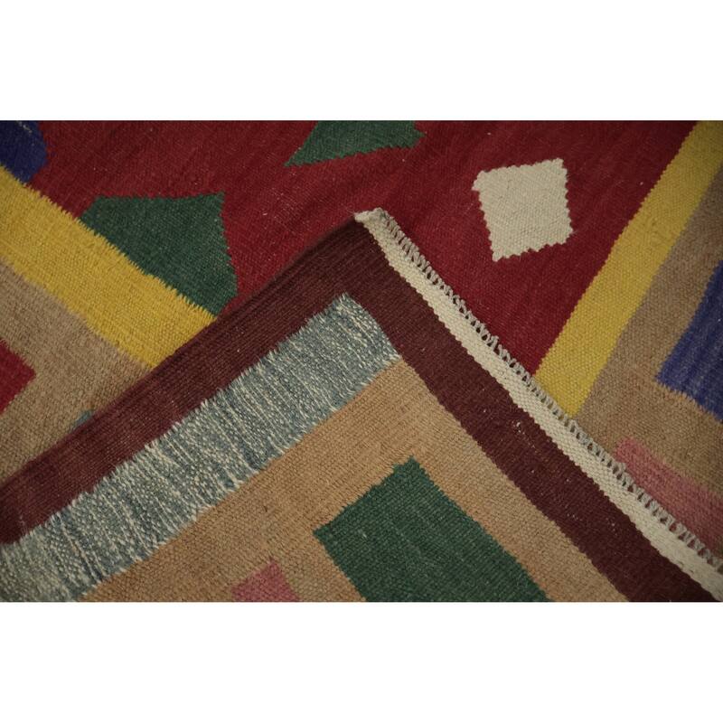 Hand Woven Oriental 100% Wool Carpet Southwestern Tribal Red Kilim Area Rug - 9' 10'' X 8' 2''