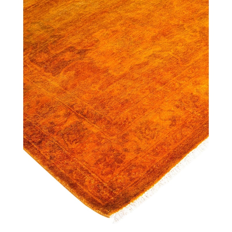 Overton Hand Knotted Wool Vintage Inspired Modern Contemporary Overdyed Gold Area Rug - 10' 10" x 15' 7"