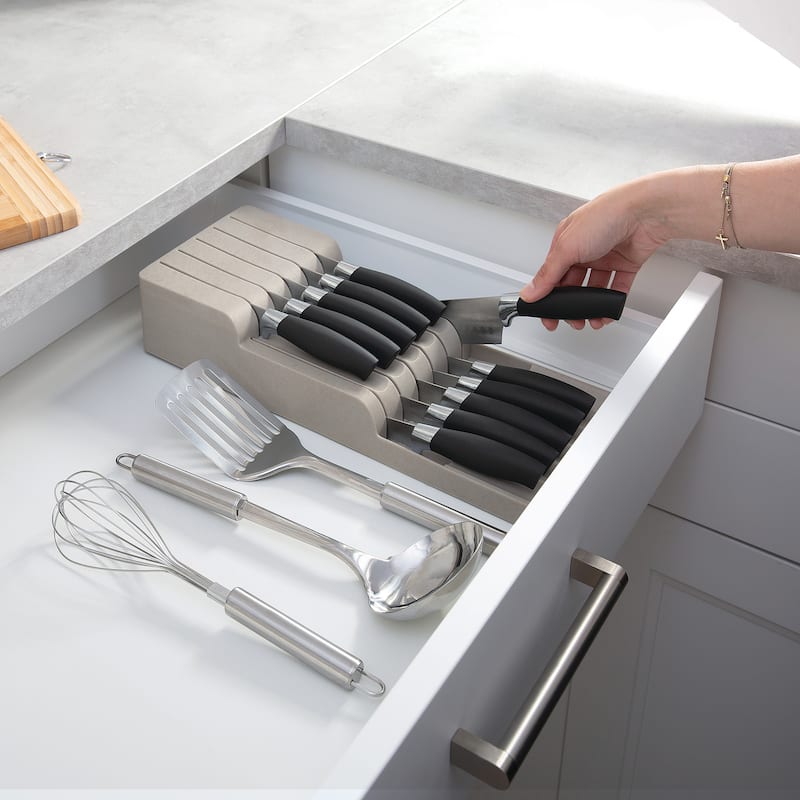 Kitchen Details 2 Tier Knife Organizer - Brown - 15.7"x 6.2"x 2.7"