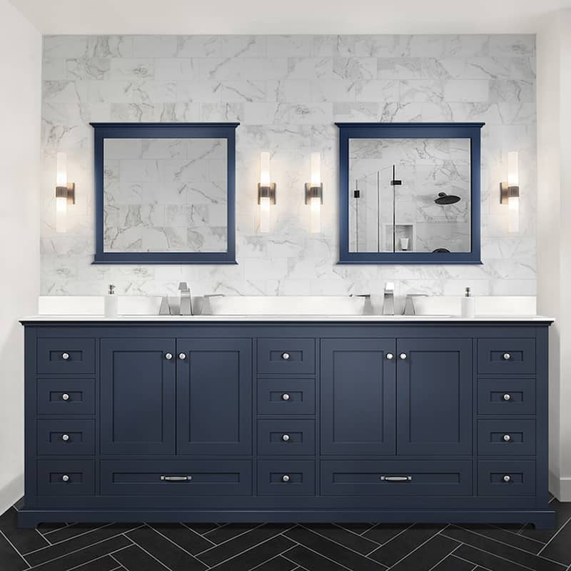 Dukes 84 in. W x 22 in. D Navy Blue Double Bath Vanity, White Quartz Top, and 34 in. Mirrors - Blue - Brushed Nickel Finish - Double Vanities