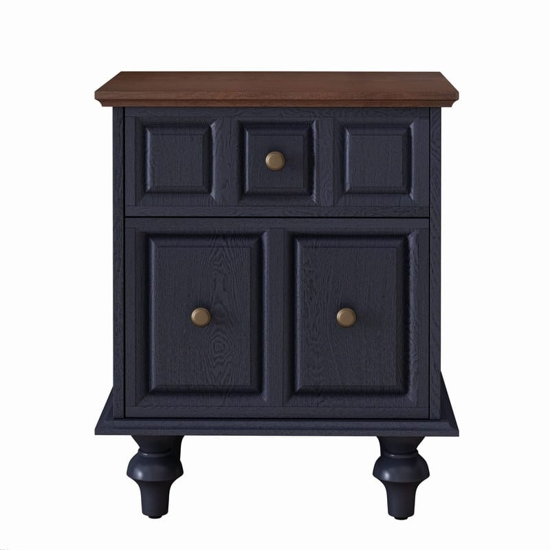 Vintage 2-Drawer Nightstand with Solid Wood Legs for Bedroom Storage Organization