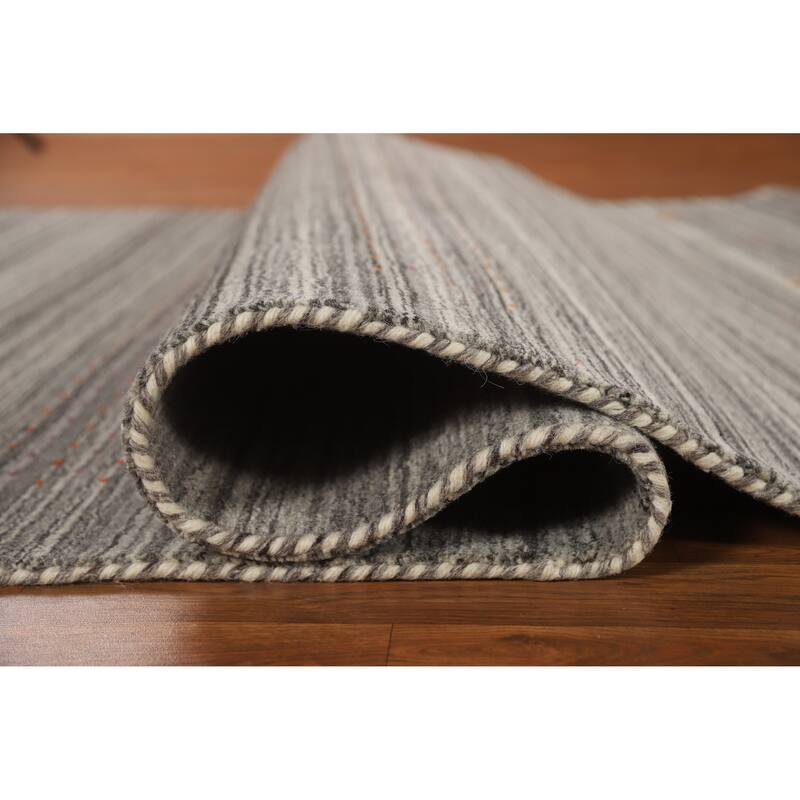 Hand Knotted Oriental 100% Wool Carpet Tribal Tribal Greys & Charcoal Gabbeh Area Rug - 7' 8'' X 5' 0''