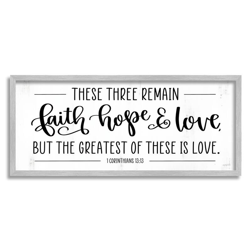 Stupell Three Remain Faith Hope Love Phrase 1 Corinthians 13:13 Framed Wall Art - Black - 30 x 13 - Grey