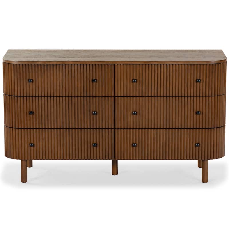 SAFAVIEH Couture Shelbie 6-Drawer Reeded Dresser - Medium Oak/Black