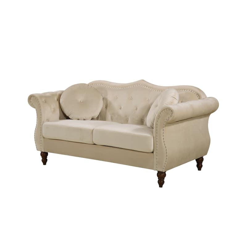 Classic Nailhead Chesterfield Loveseat - ivory