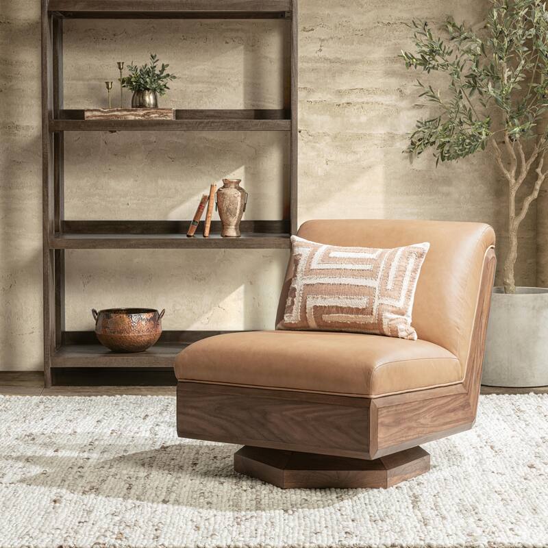 Classic Home Myla Top Grain Leather Swivel Accent Chair - Tan
