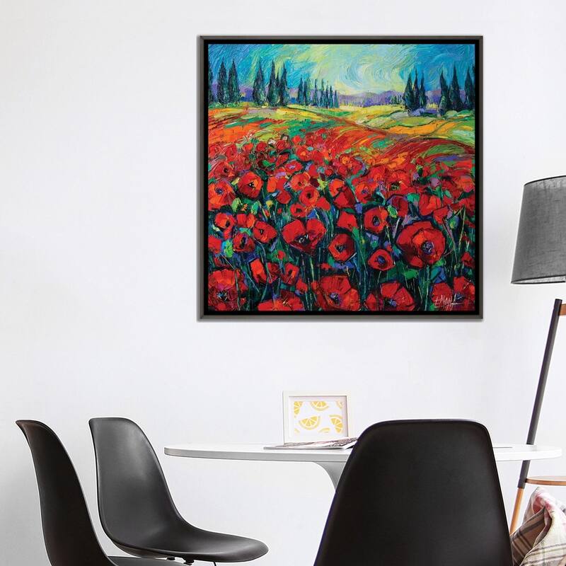 iCanvas "Poppies And Cypresses" by Mona Edulesco Framed