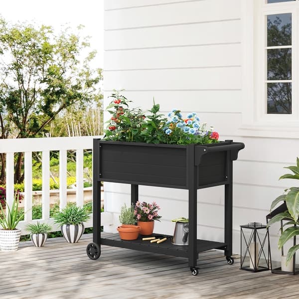 Outdoor Garden Bed Patio Plastic Raised Planter Box with Universal Wheels  and Storage Shelf - Bed Bath & Beyond - 40817811