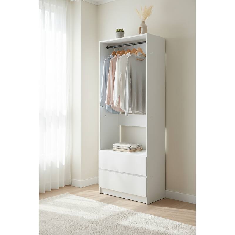 Prosper 32" White Wood Walk-in Closet with Two Rods - 31.4"W x 15.7"D x 83" H