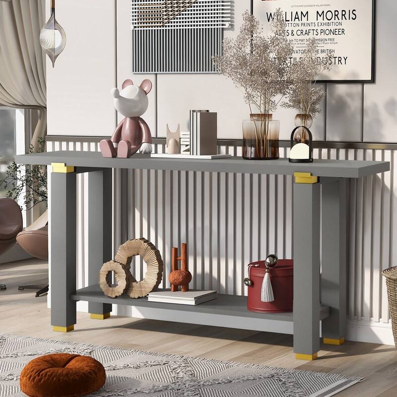 Modern 63" Console Table with Solid Wood Legs and Built-in Shelf for Stylish Entryway Organization