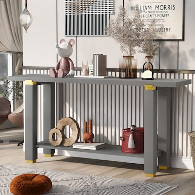 Modern 63" Console Table with Solid Wood Legs and Built-in Shelf for Stylish Entryway Organization
