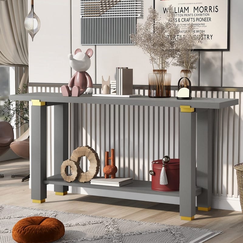 Modern 63" Console Table with Solid Wood Legs and Built-in Shelf for Stylish Entryway Organization