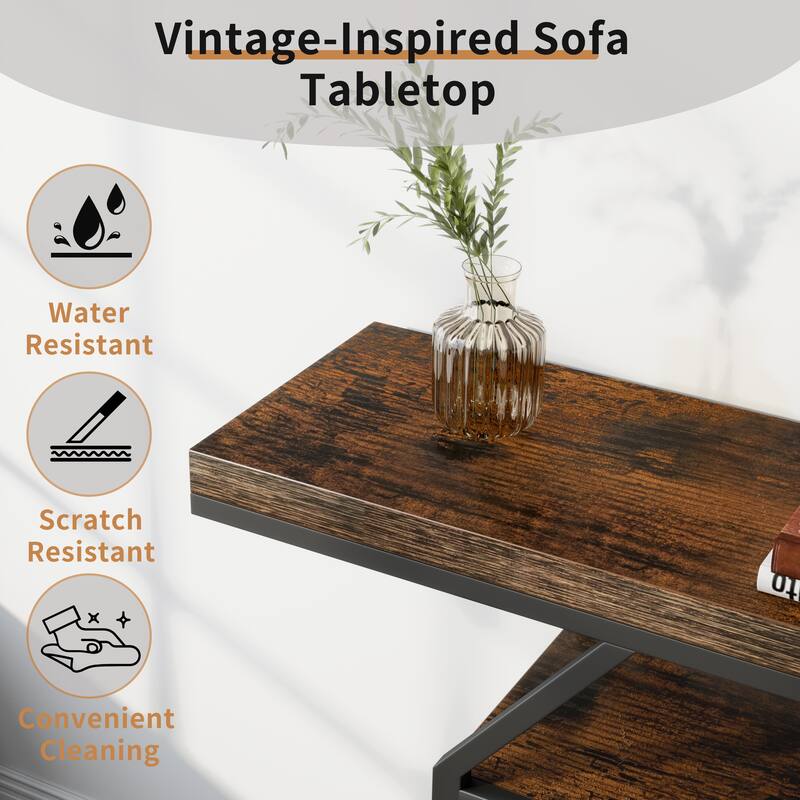 Console Table Industrial 4-Tier Entryway Table Narrow Wood Accent Tables with Storage Shelves for Living Room, Hallway, Foyer