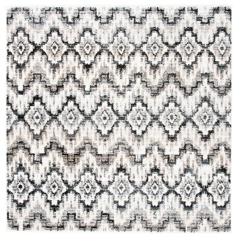 SAFAVIEH Sedona Ena Boho Tribal Fringe Rug - 6' Square - Dark Grey/Ivory
