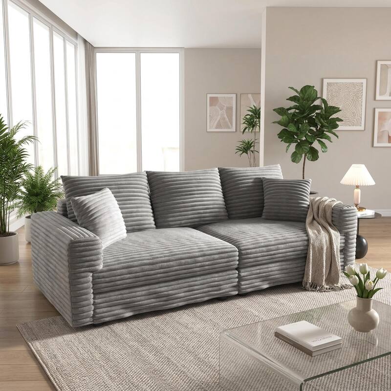 Homy Casa Plush Corduroy Cloud Couch Sofa with Ottoman, Deep Seat ...