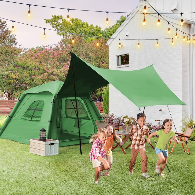 Inflatable Tent 4-6 Person - Instant Setup Waterproof Cabin Tent with Pump (Beige/Light Green)