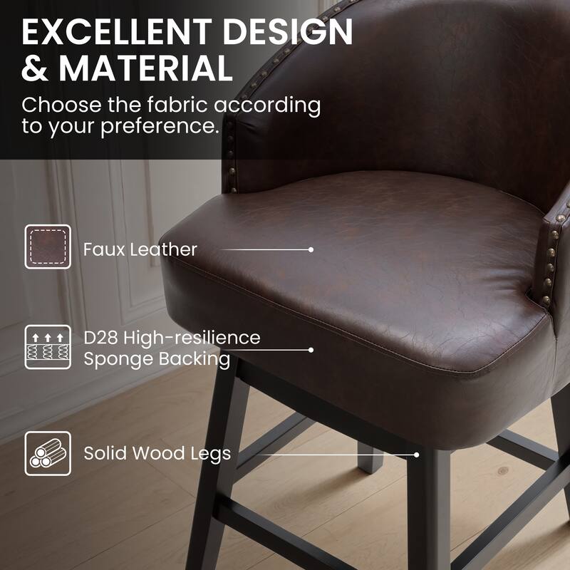 26.6" Counter Height Bar Stools Upholstered Solid Wood Swivel Barstool Set of 2/4