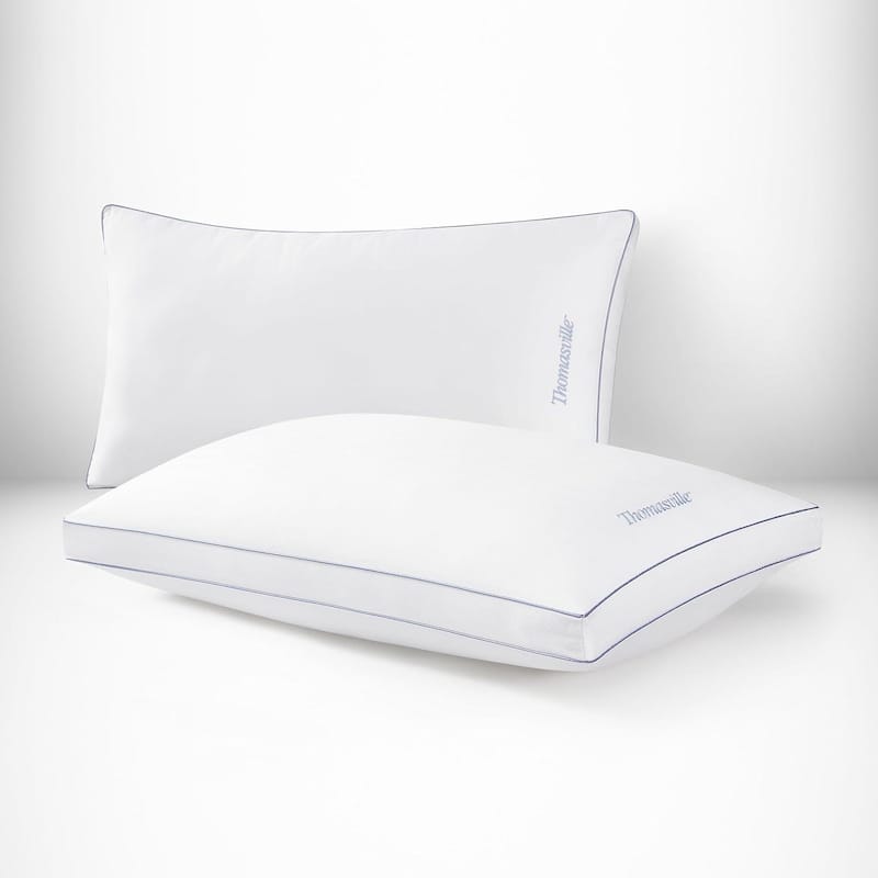 Thomasville 100% Cotton Herringbone Bed Pillow with Supportive Gusset for Side, Back and Stomach Sleepers, Set of 2 - King