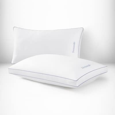 Thomasville 100% Cotton Herringbone Bed Pillow with Supportive Gusset for Side, Back and Stomach Sleepers, Set of 2