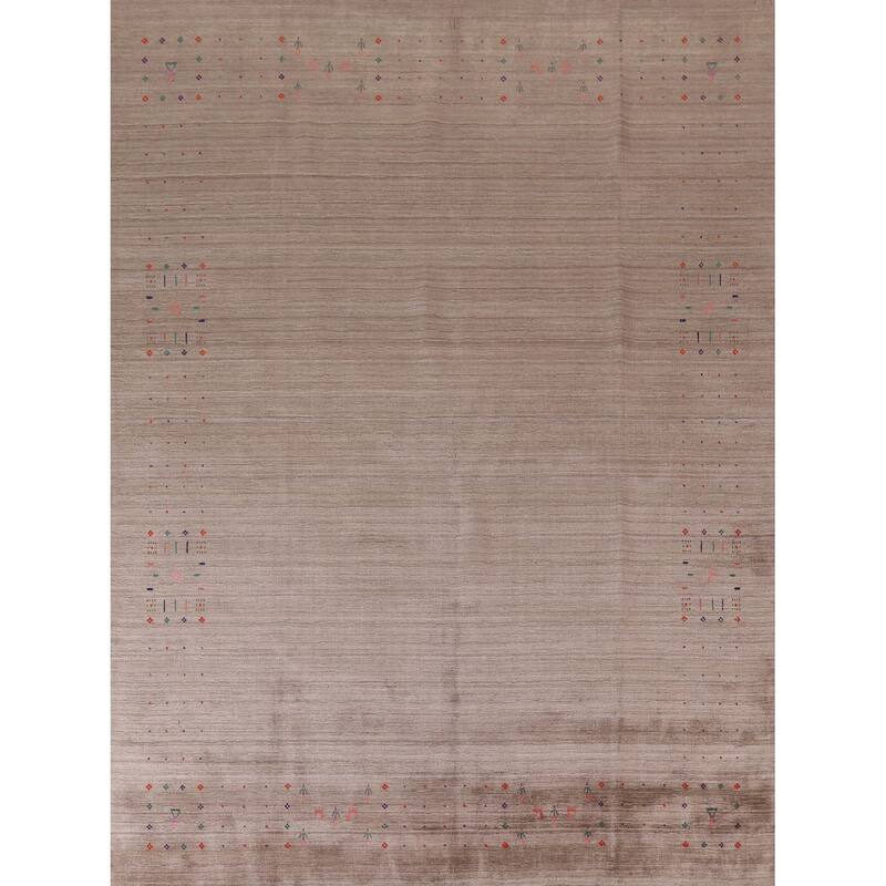 Gabbeh Oriental Area Rug Hand-Knotted Brown Wool Carpet - 7'9"x 9'7"