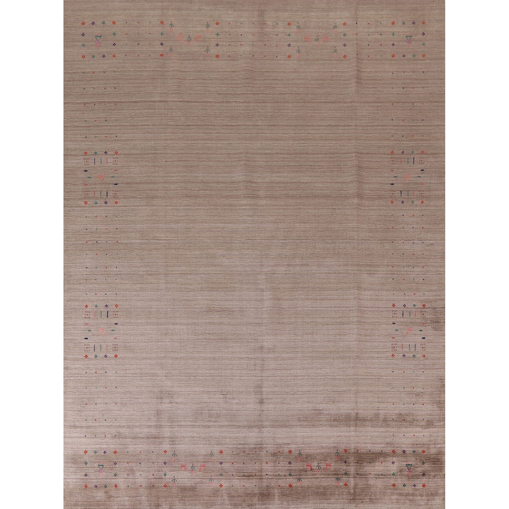 Gabbeh Oriental Area Rug Hand-Knotted Brown Wool Carpet - 7'9"x 9'7"