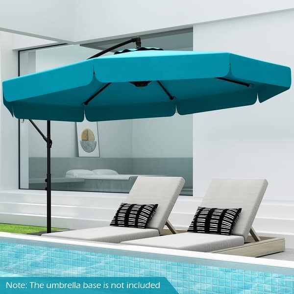 15ft patio market umbrella with base 15ft Patio Umbrella Double-Sided Outdoor Extra Large Crank Lift Umbrella  with Solar Led Lights and Base Included - On Sale - Bed Bath & Beyond