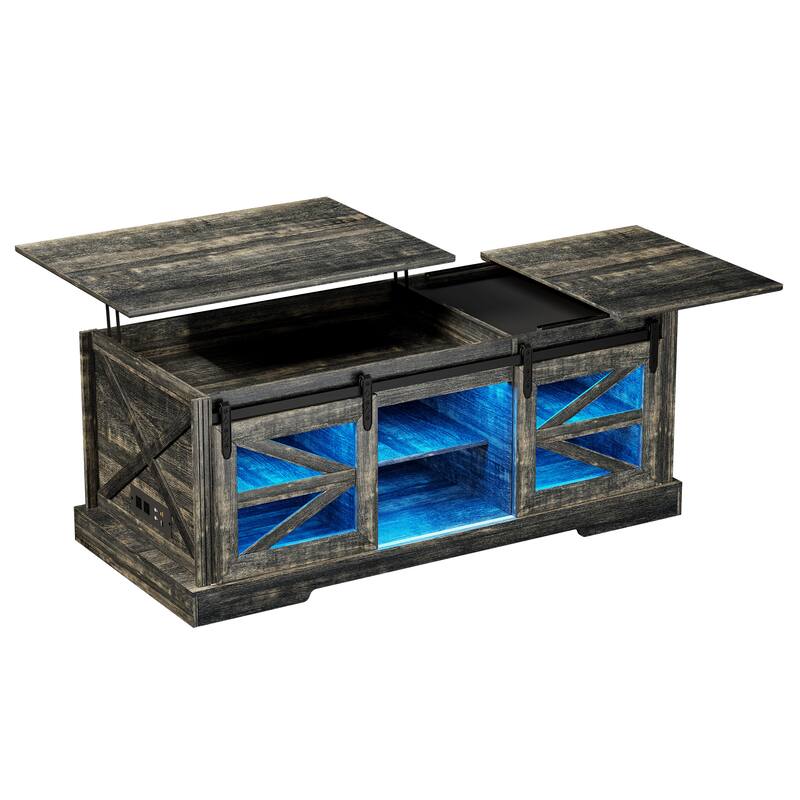Lift Top Led Coffee Table With Sliding Barn Door