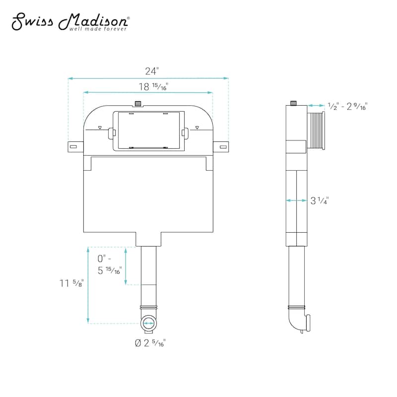 Chartres E 2' X 4' Concealed In-Wall Toilet Tank Carrier System For Back To Wall Toilet - 5" x 22" 35"