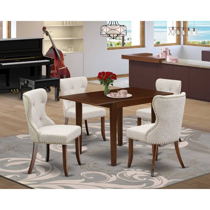 5-Piece Mahogany Finish Solid Wood Top - Dining Room Set Seats-4
