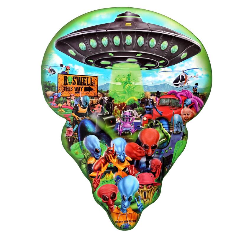 Roswell Alien Fest UFO Embossed Shaped Metal Sign - 18" x 13.75" - 18" H x 13.75" L x 0.12" D - 18" H x 13.75" L x 0.12" D