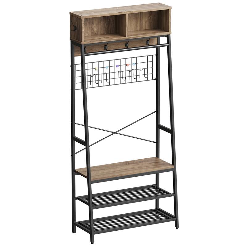 Bestier 5 in 1 Hall Tree with Cabinet Coat Rack with 3-Tier Shoes Organizer - 70 inches