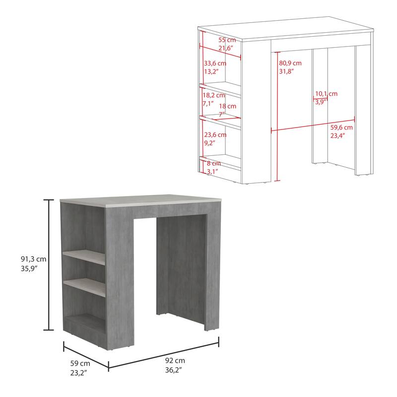 Portree Kitchen Island with 3-Side Shelves