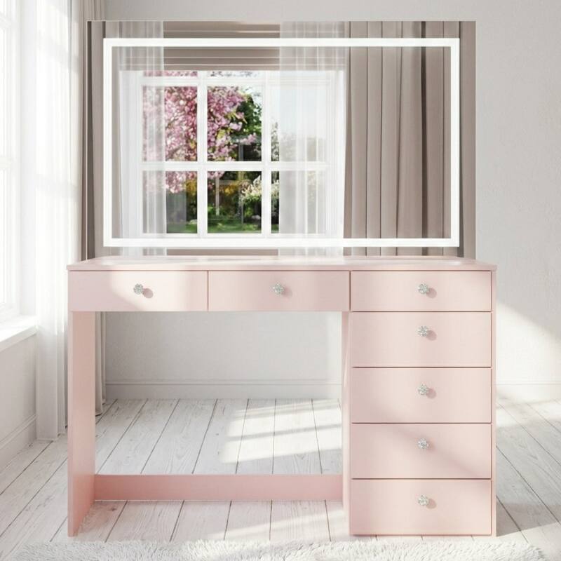 Boahaus Makeup Vanity Desk with LED Mirror & Bluetooth Speakers