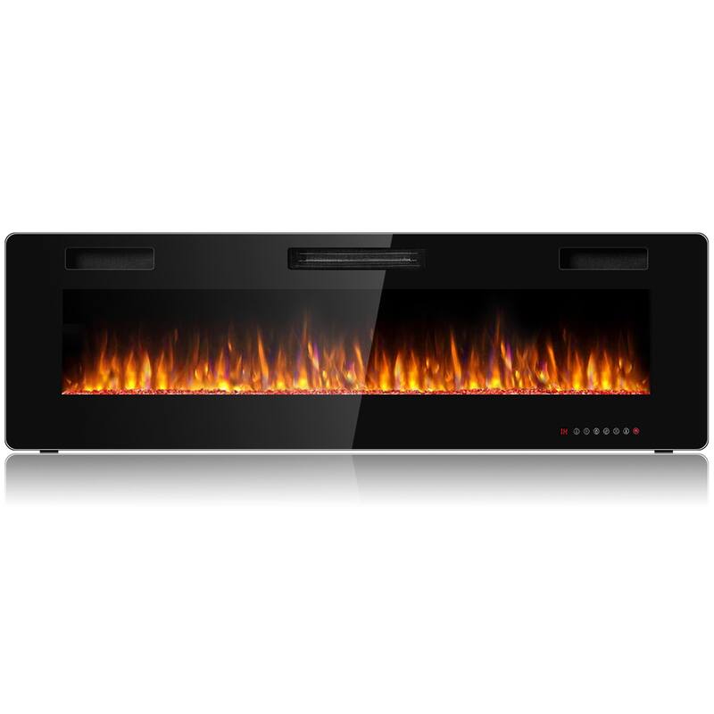 Gymax 60'' Fireplace Electric Recessed Wall Mounted Heater w/ Remote - Black - See Details