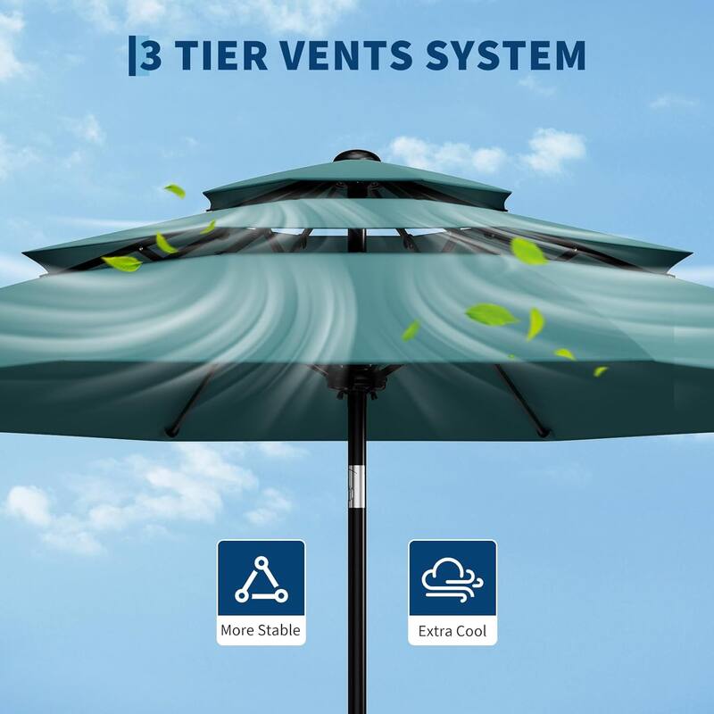 10Ft 3-Tier Patio Umbrella, with Vents, Easy Crank & Tilt