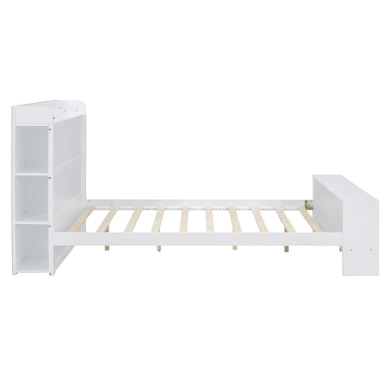HomeRoots White Wood Full Bed Frame With LED Lighting And USB