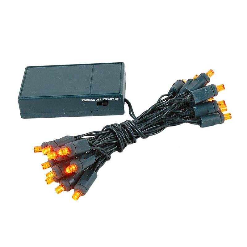 20 Light LED Battery Christmas Mini Light Set, Green Wire, 8' Long - Orange