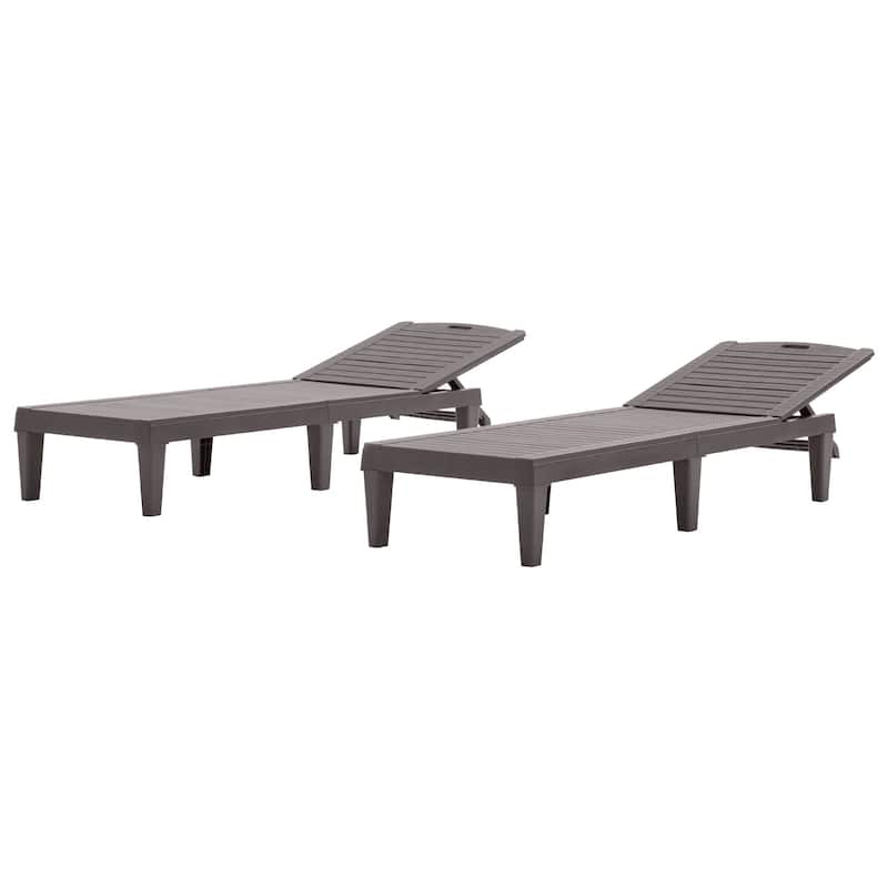 Roomfitters 2 Pcs Resin Outdoor Chaise Lounge Chairs with Adjustable Backrest for Patio, Poolside or Beach