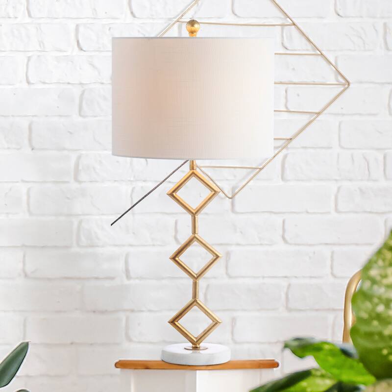 Cecile 29.5" Modern Gilt Metal with Marble Base LED Table Lamp, Gold/White by JONATHAN Y