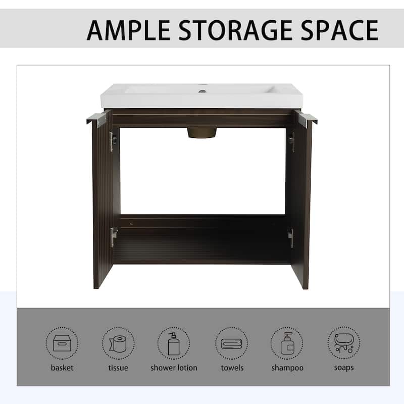 Bathroom Vanity With Sink In 24/30/36 Inch, Floating Bathroom Vanity With Soft Close Door