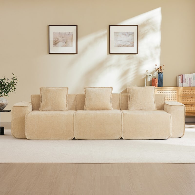 Streamlined Design Modular 3 Seat Boneless Velvet Fabric Sofa - 8' x 10' - Camel - Symmetrical