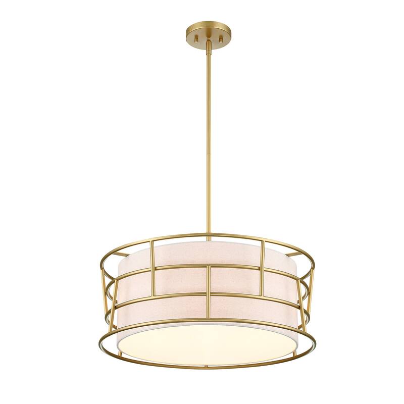 Aria Falls 60 Watt 3-Light Golden Mist Drum Pendant with Fabric Shade and Metal Outer Cage - 9.25